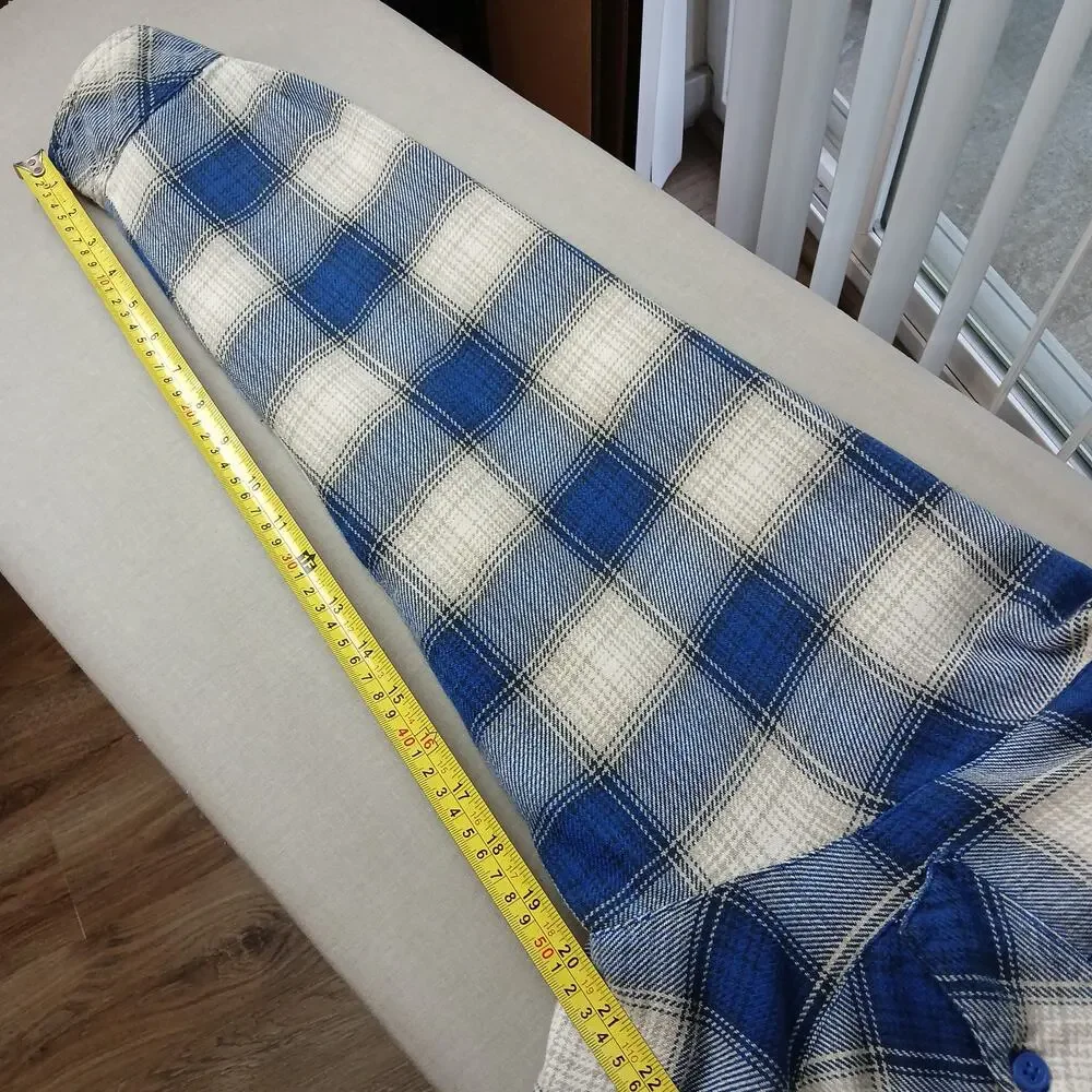 Columbia fleece-lined flannel shirt jacket mens M repaired blue white plaid